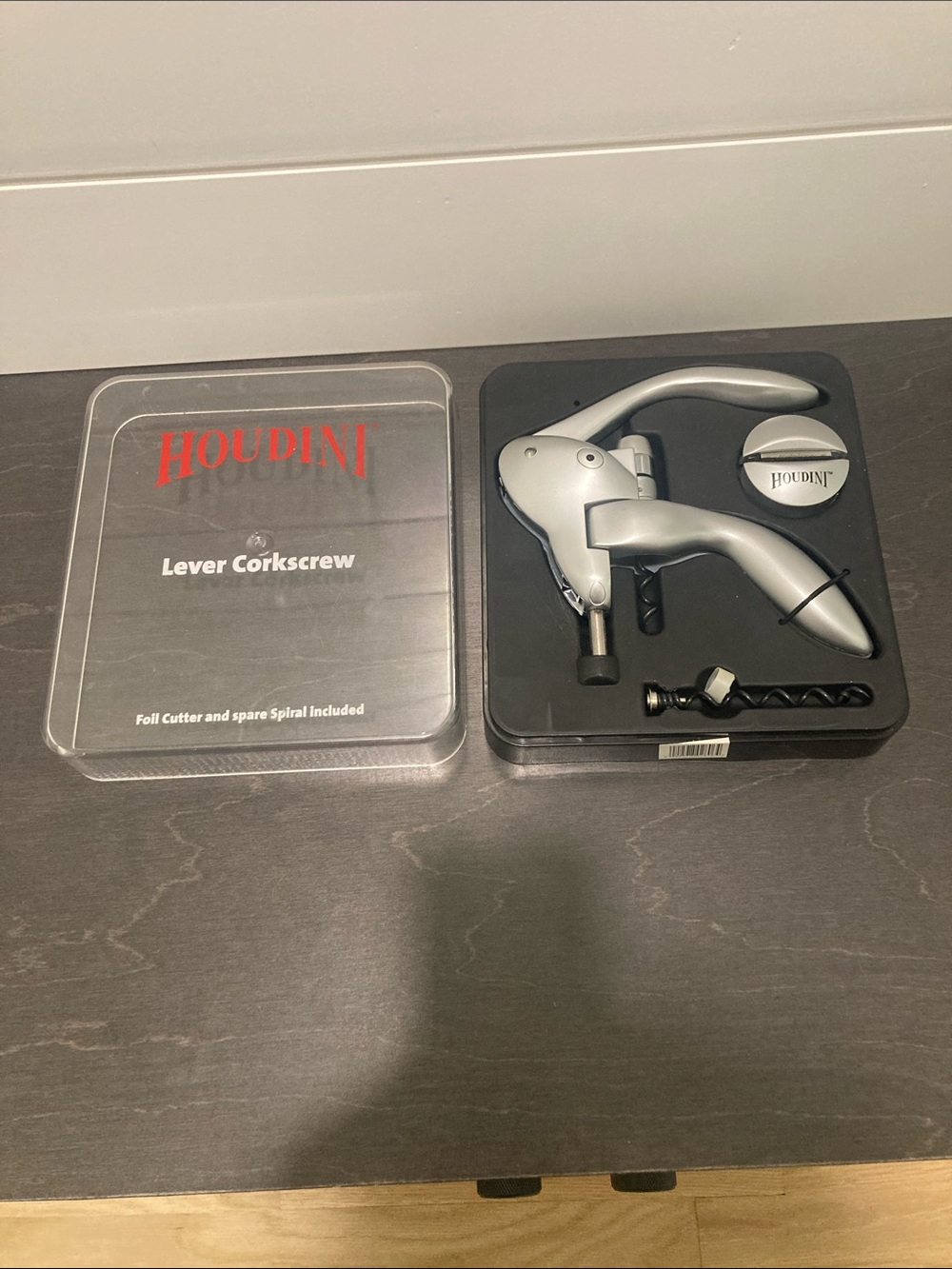 Houdini Lever-Style Corkscrew Wine Bottle Opener Set-EUC